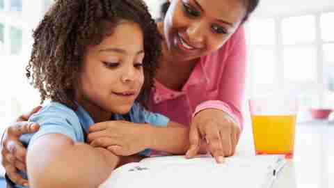 Mom helping her ADHD daughter with homework