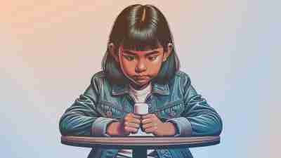 A young girl seated at a table and holding a marshmallow, waiting until she can eat it. Delayed gratification, the skill of waiting, is an essential skill for kids with ADHD.