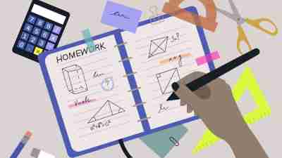 A top view of a geometry class homework, a stationery set