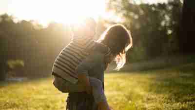 Mother and child with ADHD outside