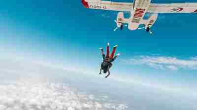 An illustration of skydivers jumping from an airplane, signifying the ADHD trait of risky behaviors